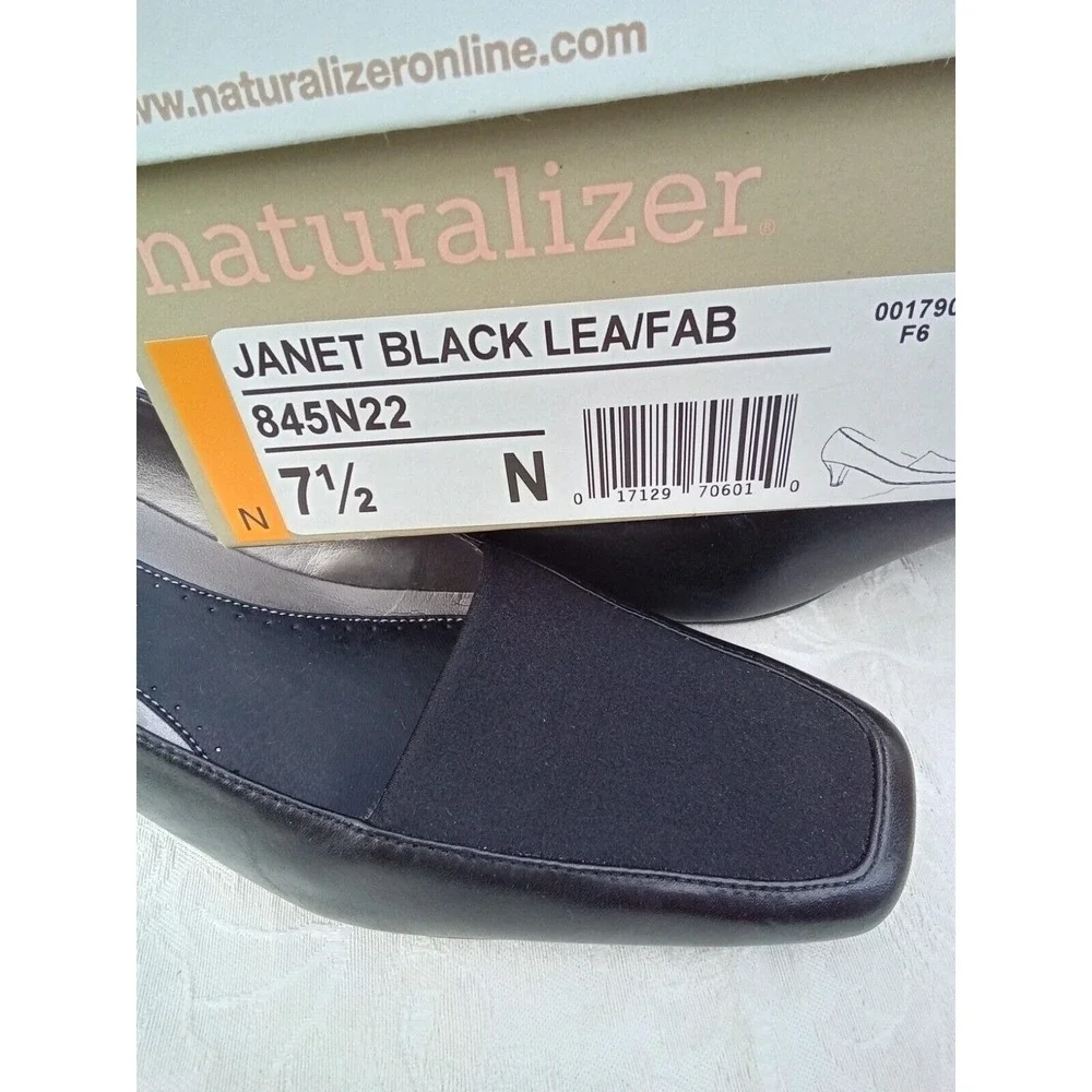 Naturalizer Janet Black Leather Fabric Square Toe Kitten Heel Pumps 7.5N‎ 845N22
